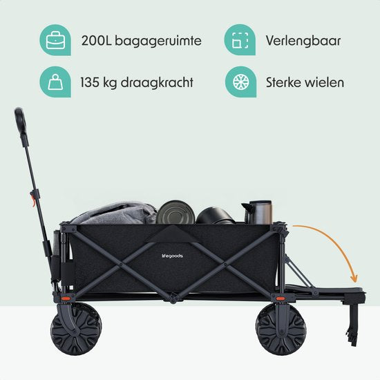 LifeGoods Wagon - Wagon pliable - 130KG - 200L - pliable - avec housse de protection - noir