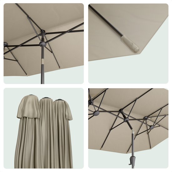 LifeGoods Parasol double - jardin - 160x300cm - jusqu'à 8 personnes - imperméable - UPF50+ - Taupe