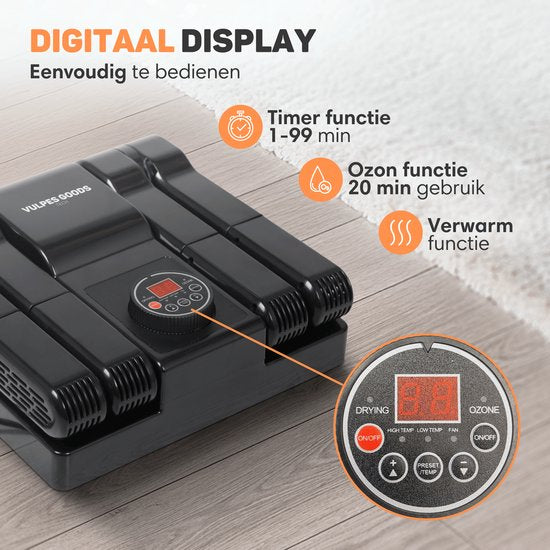 Vulpes Goods® Tech - Sèche-chaussures et rafraîchisseur de chaussures à l'ozone - Fonction ozone et séchage - Fonctions de séchage multiples - 10 rafraîchisseurs de chaussures inclus - Version PRO V2