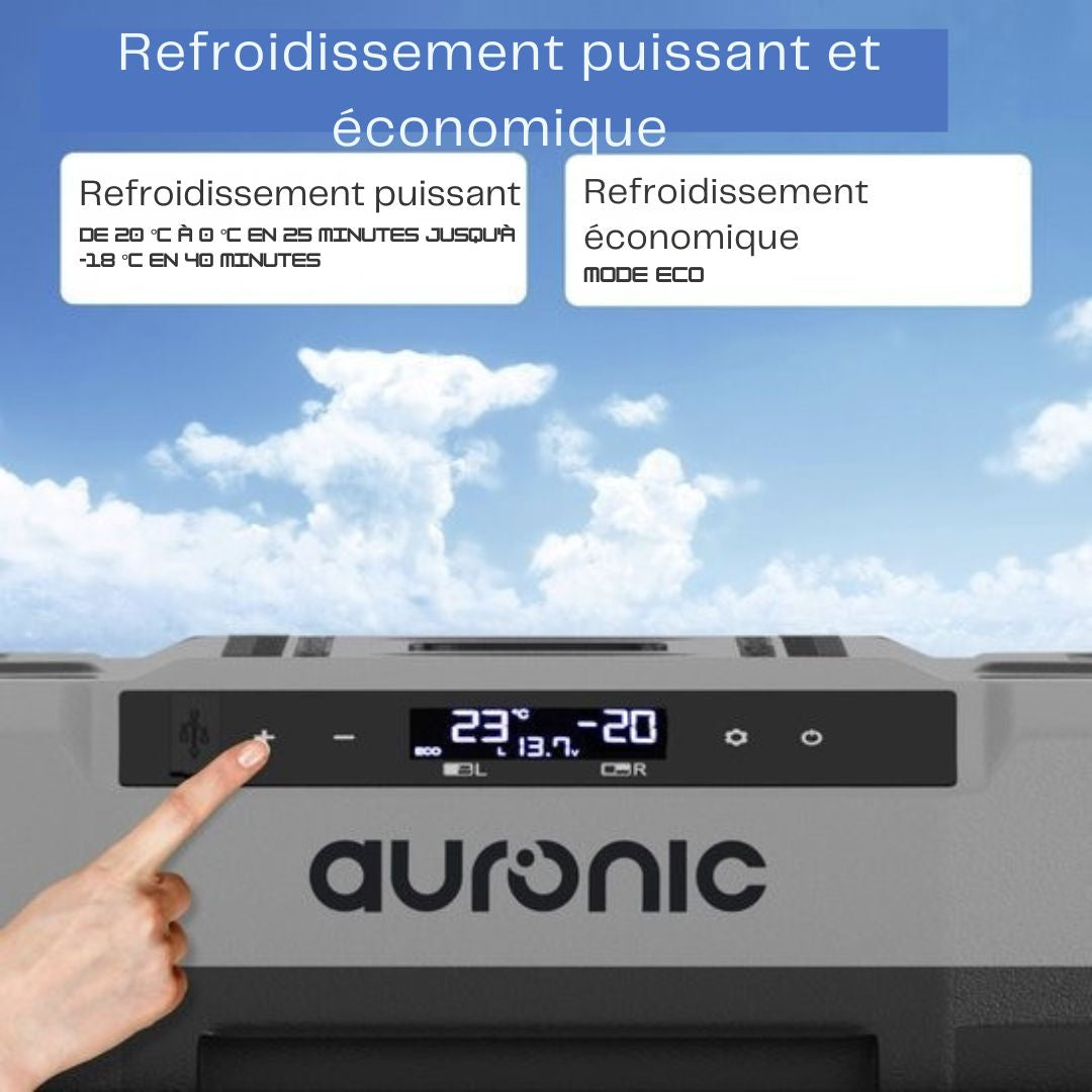 Glacière à Compresseur Électrique - Auronic -12V et 230 volts - Voiture - Congeler et Refroidir - 49L - Gris
