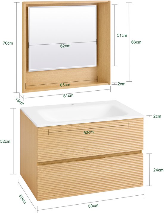 SoBuy BZR198-N Meuble de salle de bain avec évier - Bois composite 80cm