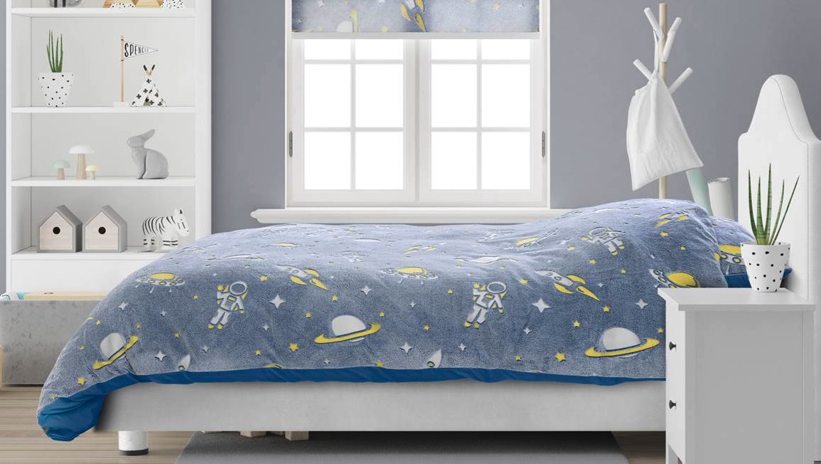 Sleeptime - Housse de couette Space Glow in the dark - 140X200/220 + 1 x taie d'oreiller 60x70 - Bleu