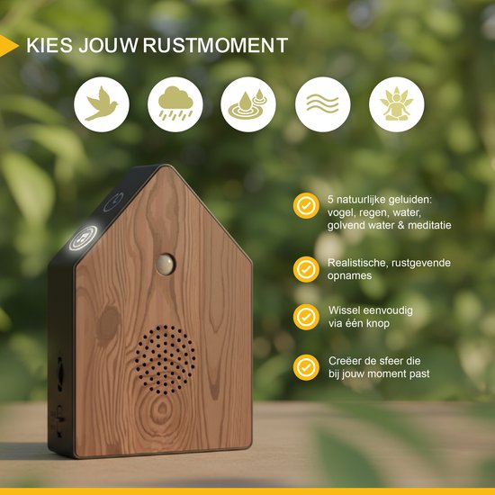 UPLY Maison d'oiseau avec son - Maison d'oiseau avec capteur - 5 sons naturels pour WC - Détecteur de mouvement - Boîte à boutons - Cadeau - Fixation incluse