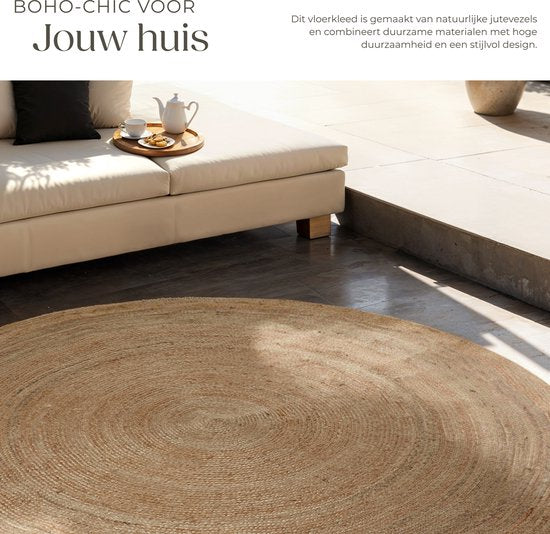 tectake® Tapis tissé à la main - Tapis durable et facile d'entretien - Rond - Jute naturel - Disponible en différentes tailles - Naturel - Ø 200 cm