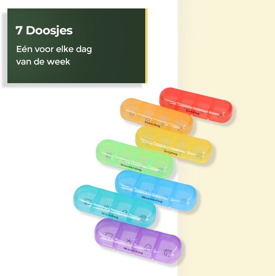Pilulier Gandria 7 jours - Pilulier amovible - Boîte à médicaments avec 28 compartiments - Boîte à médicaments avec fermeture solide - 4 compartiments par jour - 7 couleurs