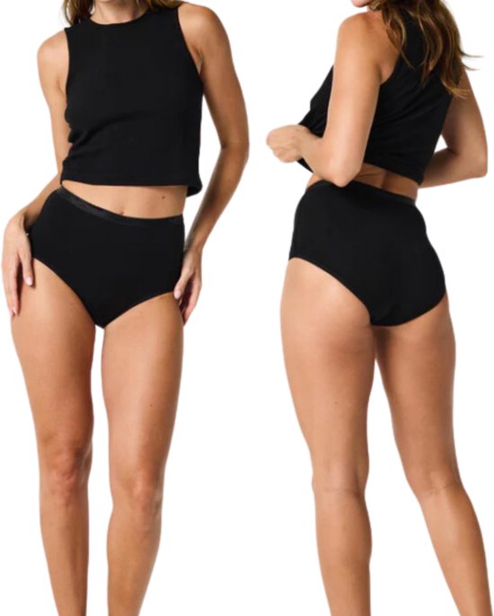Bamboo Elements - S - Sous-vêtements menstruels - Slip taille haute - Noir - Sous-vêtements menstruels - Slip menstruel - Slip menstruel - Culotte menstruelle - Sous-vêtements slip femme