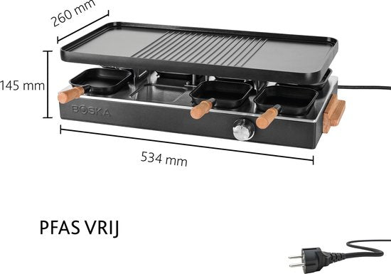 BOSKA Raclette Gourmet Party - Pour 8 personnes Bois de hêtre Acier - Set gourmet