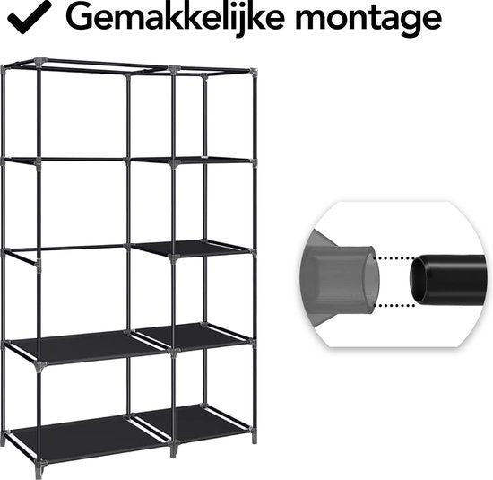 Brixy Wardrobe - Wardrobe - Armoire - Pliable - Armoire pliante en tissu - Armoire de camping - 88 x 45 x 168 cm - Noir