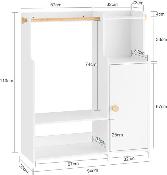SoBuy Porte-vêtements pour enfants, Armoire avec 2 compartiments et 1 porte, solution de rangement pour chambre d'enfant, Blanc, 94x35x110 cm, KMB110-W
