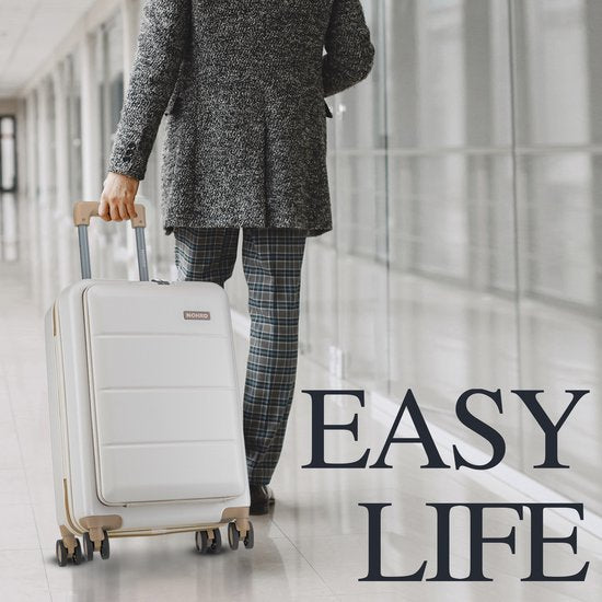 Nohrd Hand Luggage Suitcase 35 L - Spinner Wheels - Trolley Lightweight - Double TSA Lock - Travel Suitcase - Handy Front Pocket - Ivory