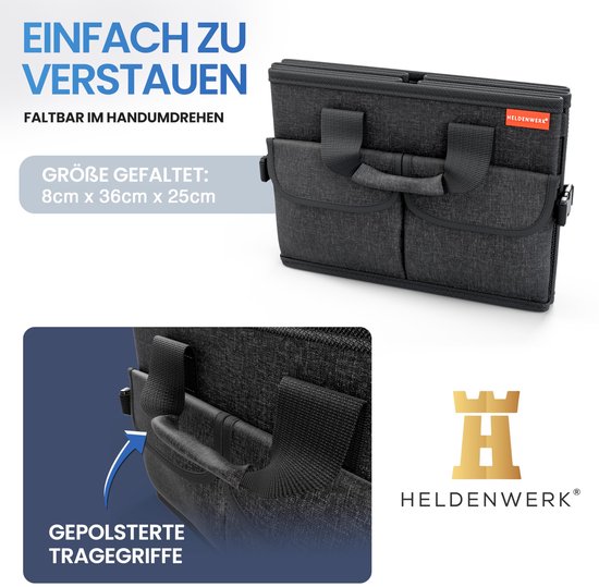 HELDENWERK Organisateur de bottes premium avec couvercle, robuste et antidérapant - Sac à bottes pliable, grand avec double fond - Boîte de coffre, boîte d'organisation de bottes