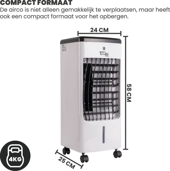 Technolife TL-2701 Refroidisseur d'air avec télécommande et minuterie - 3.5L - Blanc/Noir