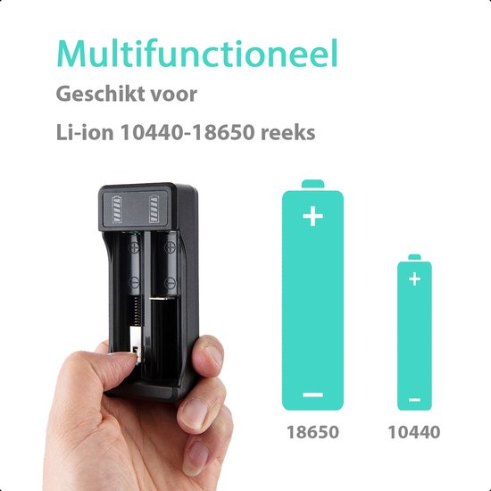 Tech Essentials 2 Slots 18650 Charger With 2x 18650 Batteries 2600mAh 3.7V - 7.8A - USB-C - Li-ion 3.7V - Lithium - Holder - Battery