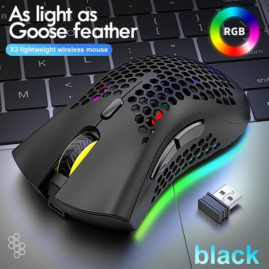 ZIYOU LANG X3 Wireless Gaming Mouse - Souris de jeu RVB en nid d'abeille - Souris de jeu - Noir