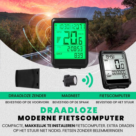 Strex Wireless Bike Computer - 17 Functions - Extra Large Screen - Wireless Bike Computer Wireless Waterproof - NL Manual