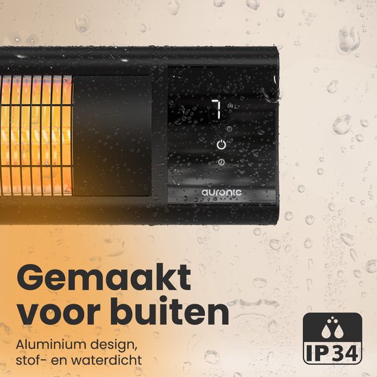 Auronic Chauffage de terrasse - XL - Chauffage infrarouge - Électrique - 25m2 - 3000W - Télécommande - 9 niveaux - Noir