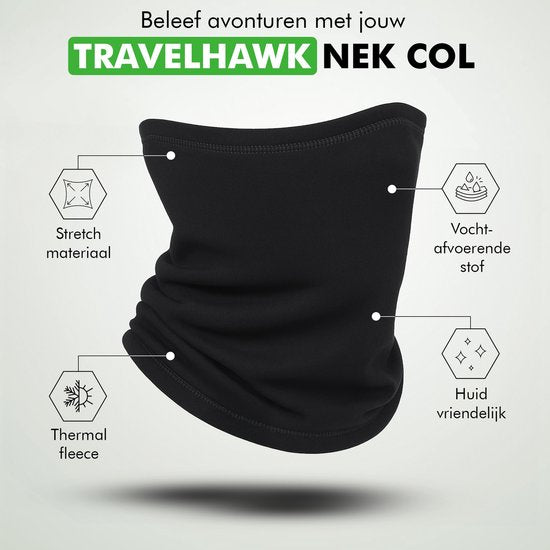 Travelhawk Neckwarmer - Hommes et femmes - Convient pour les sports d'hiver, la randonnée, le cyclisme et le scooter/moto - Écharpe à col roulé - Noir