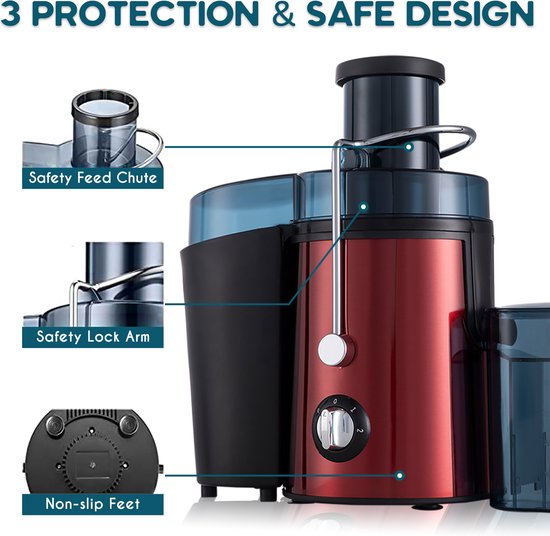 Fuegobird L811 - Extracteur de jus rapide - acier inoxydable - 400watt - Rouge