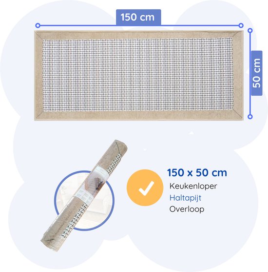 Hilvard - Tapis de cuisine - Tapis - 150 x 50 cm - Beige Sand - Tapis de cuisine - Antidérapant - Protecteur - Robuste - Lavable
