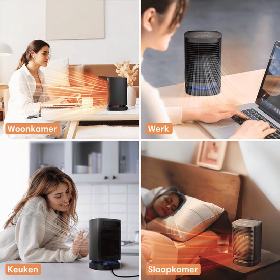 Vulpes Goods® Tech - Radiateur électrique - Chauffage électrique pour l'intérieur - Radiateur à ventilateur - Radiateur céramique - 3 niveaux - 950W - Indication LED - Rotatif - Noir - Version PRO