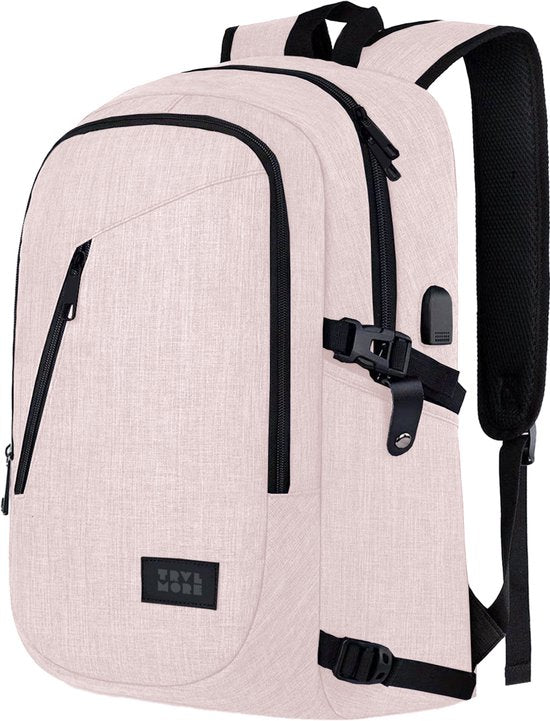 TRVLMORE Sac à dos - 25L - 15.6 Inch - Sac à dos pour ordinateur portable avec USB - Cartable - Homme et Femme - Sac Rose