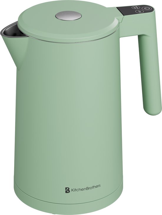 KitchenBrothers Bouilloire - 1,7L - Avec contrôle de la température - Électrique - Fonction maintien au chaud - Affichage - Double paroi - Cool-touch - 2200W - Vert pastel