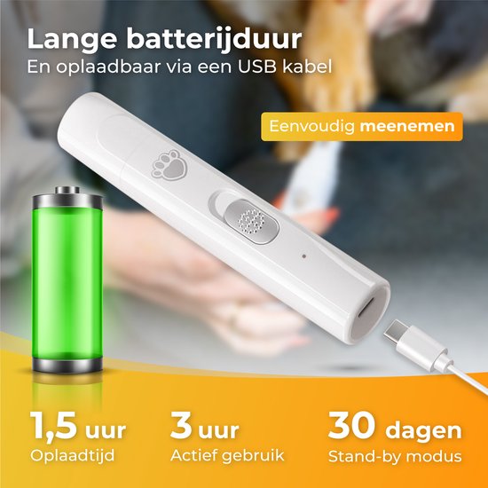 Nuvance - Lime à ongles électrique - pour chiens, chats et animaux - rechargeable par USB - tête de lime en diamant - sans fil - blanc