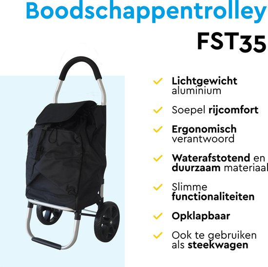BRASQ Caddie - 45 Litres - Caddie avec compartiment réfrigérant - Pliable - Résistant aux intempéries - jusqu'à 35KG - Structure en aluminium