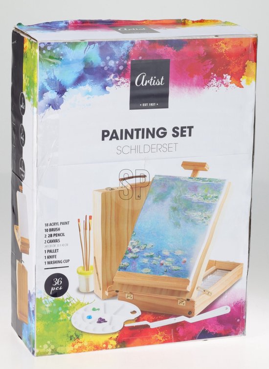 Creat artist - Coffre de peinture en bois 36 pièces - 32x45cm - contenu inclus