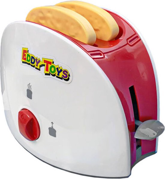 Eddy Toys Toy Toaster - Toy Kitchenware Toaster - Incl. Toast - White