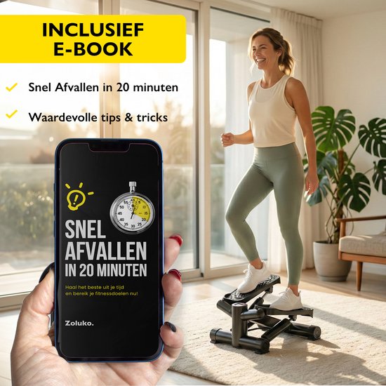 Zoluko Stepper avec résistance - avec bandes de résistance et livre électronique - Stepper Fitness - Fitness Step - Mini Stepper - Step Fitness - Aerobic Step - Step - Stepper Fitness Device - Exercise Bike - Noir