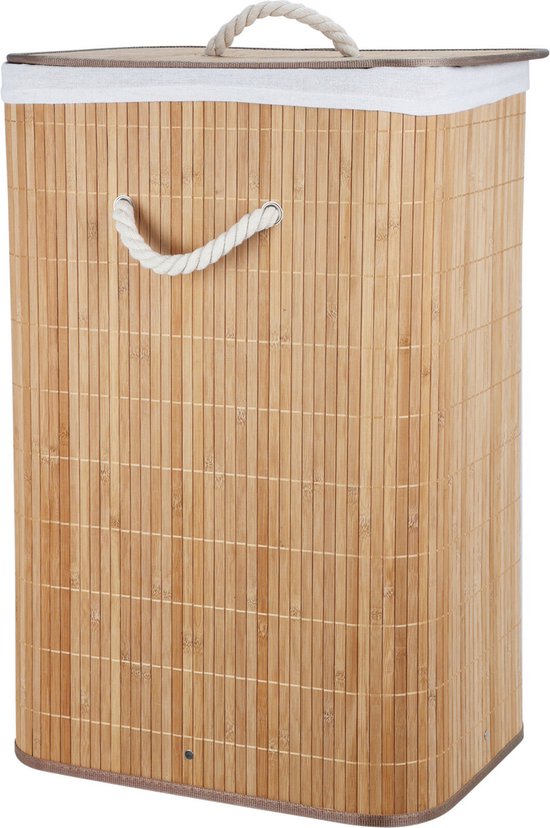 Storage Solutions Panier à linge - bois de bambou - avec couvercle - naturel - 40 x 30 x 60 cm - 70 litres - pliable