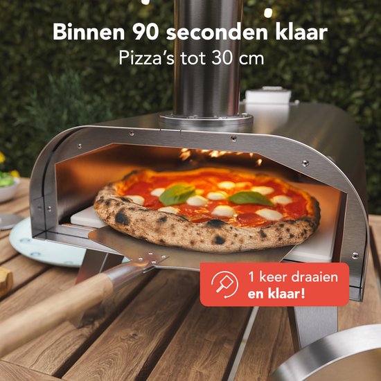 KitchenBrothers Four à Pizza - au feu de bois - de table - avec couvercle protecteur - pliable - pierre à pizza - jusqu'à 460°C - acier inoxydable - set complet - four à pizza d'extérieur - acier inoxydable