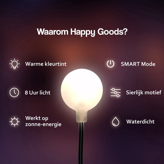 Happy Goods Solar Garden Lights - 50 LED Outdoor Light String - 5 m Illuminated + 2 m Cord - Outdoor Lighting Light Garland - Lighting Chains