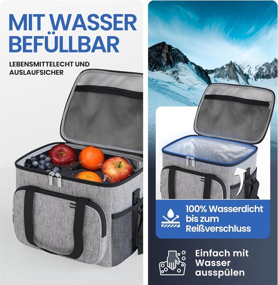 Sac isotherme pour aliments et boissons - sac isotherme étanche et imperméable - sac à déjeuner, sac à pique-nique, sac isotherme, gris clair
