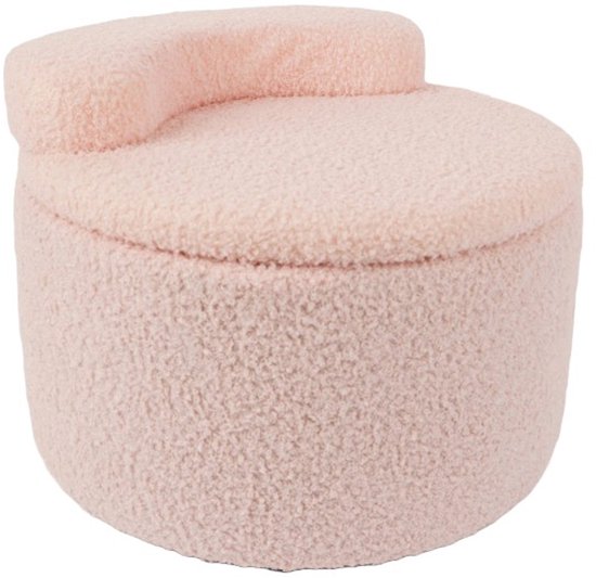 Ceruzo Pouf enfant - Chaise de rangement rose - Boucle Teddy - Dossier souple - Ø 35 -H28 cm
