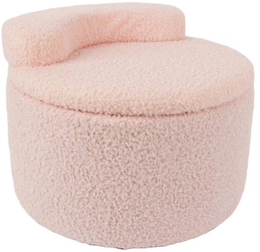 Ceruzo Pouf enfant - Chaise de rangement rose - Boucle Teddy - Dossier souple - Ø 35 -H28 cm