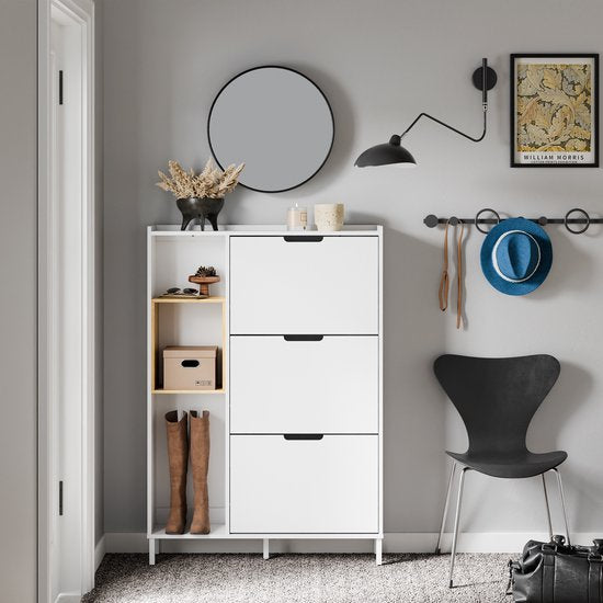 SoBuy FSR209-WN Meuble à chaussures, blanc, compact, rangement pour 9 paires de chaussures, idéal pour les petites pièces et les maisons, MDF + bambou, 90 x 19 x 129,5 cm FSR209-WN
