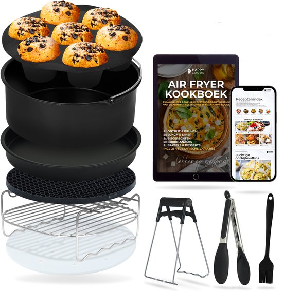 Happy Goods Accessoires pour friteuse à air chaud XL - convient aux accessoires pour friteuse à air chaud - ⌀ 20 CM - Papier sulfurisé - Plaque à pâtisserie en silicone - Moule à pâtisserie rond - Moules à muffins