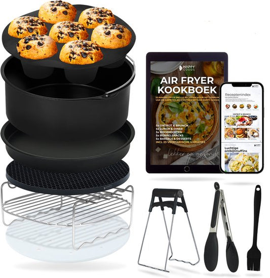 Happy Goods Accessoires pour friteuse à air chaud XL - convient aux accessoires pour friteuse à air chaud - ⌀ 20 CM - Papier sulfurisé - Plaque à pâtisserie en silicone - Moule à pâtisserie rond - Moules à muffins