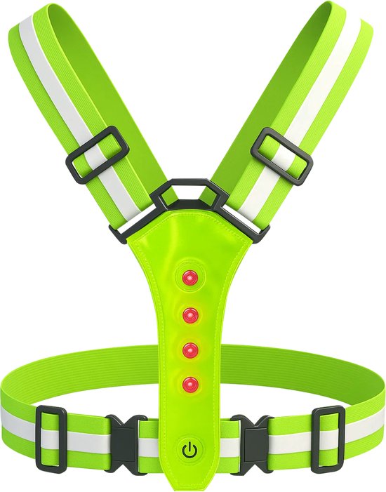 Nuvance Running Vest with Lighting - Gilet de course à pied réfléchissant - Réflexion à 360 degrés - Gilet de course à pied ajustable - LED - Vert