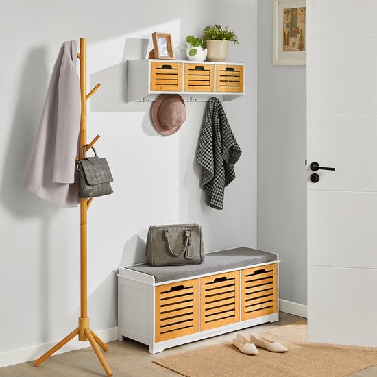 SoBuy Banc à chaussures avec coussin d'assise pour entrée ou salon, 3 paniers amovibles, 105x43x35 cm, FSR23-WN