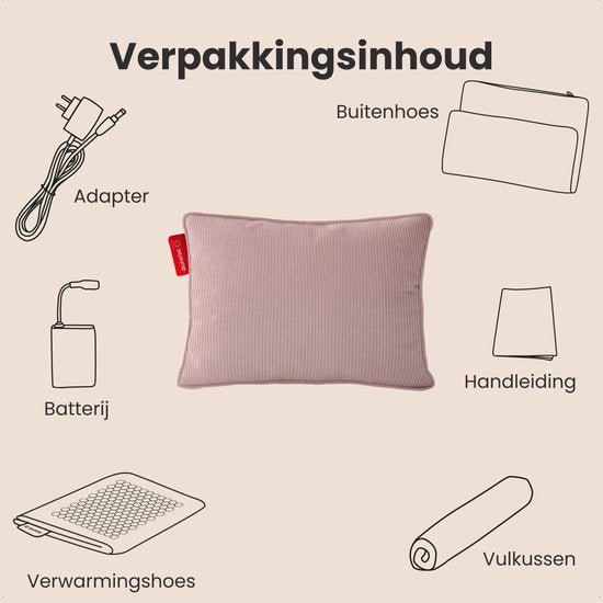 Auronic Heat Pillow - Tricoté - 45x60 - Sans fil - Rechargeable - Oreiller électrique - Infrarouge - Rose poudré