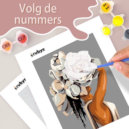Rubye® Painting By Number Adults - Flower Head - Includes Painting and Brushes - Canvas Painting Canvas - Colouring by Number - Double Set - 15x20cm