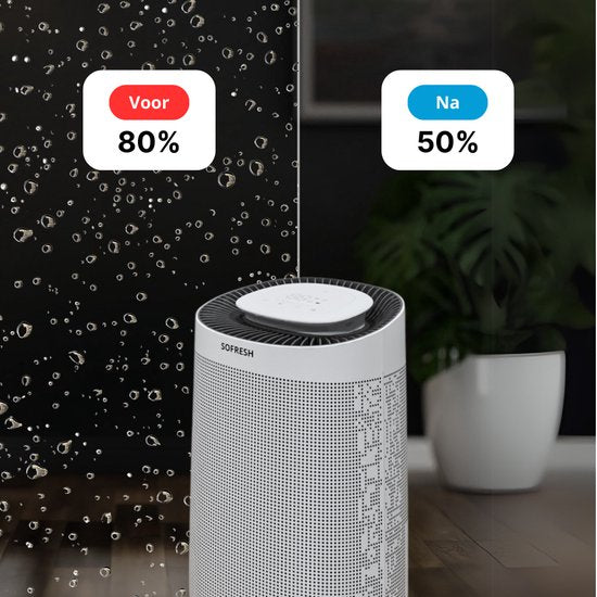 2x Sofresh Déshumidificateur et Purificateur d'air en 1 - Espaces jusqu'à 40m² - Déshumidifie 16L par jour - Contrôle par application - Filtre HEPA - Silencieux - Salon, chambre, salle de bain, sous-sol - Blanc