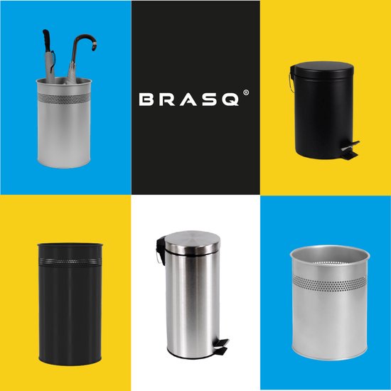 BRASQ Trashcan Metal Office/Home Use - Poubelle - Corbeille à papier - Rond - Poubelles - Argent 15 litres