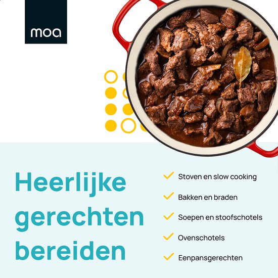 MOA Casserole en fonte - 3,5L - Pour toutes les sources de chaleur y compris l'induction - Avec couvercle - Ø 30cm - Revêtement antiadhésif - Rouge