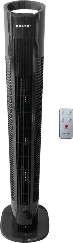 BRASQ Ventilateur de tour F500 - 80 cm de haut - noir - silencieux - avec télécommande - minuterie et mode veille - ventilateur de sol - 50W - pour chambre à coucher et bureau