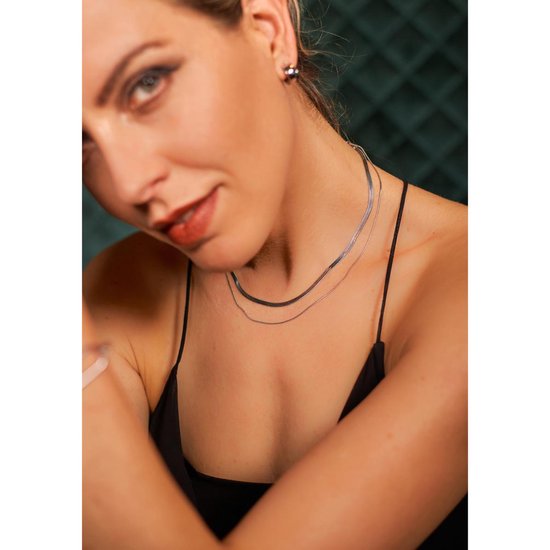 Laura Ferini Ladies Necklace Chiara Silver - Chaîne à maillons en argent avec 2 couches - Plaqué or blanc 18K - Collier - Collier - Bijoux - Accessoires - Collier pour dames