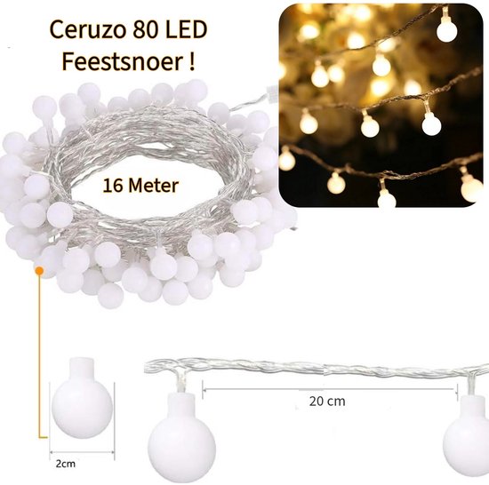 Ceruzo Party Lights 16 mètres - 80 lumières - Tente de fête - Blanc chaud-LED- Eclairage extérieur